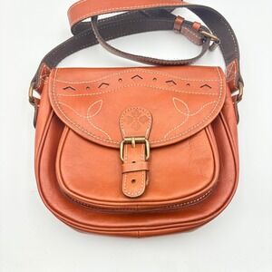 Patricia Nash Brown Leather‎ Crossbody Purse Bag Magnetic Flap Saddle Embossed